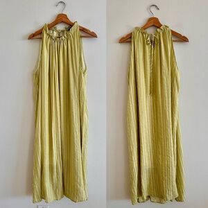 Urban Revivo Pistachio green striped gathered neck midi summer dress large AS-IS